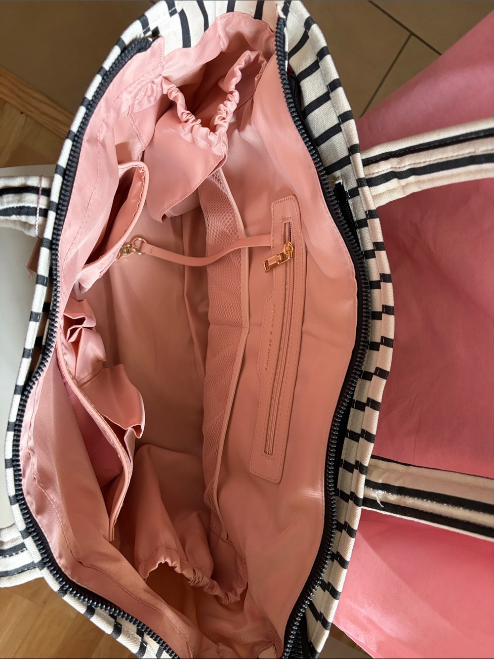 Poppy & Peonies Cream and Black Striped Daydreamer Canvas Tote - Picture 4 of 7